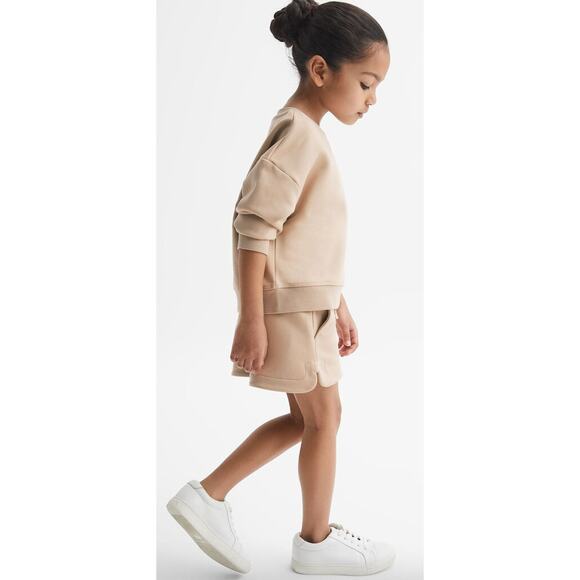 Reiss Nina kids Set Sweatshirt and Shorts camel color sz 4-5 - Picture 1 of 8